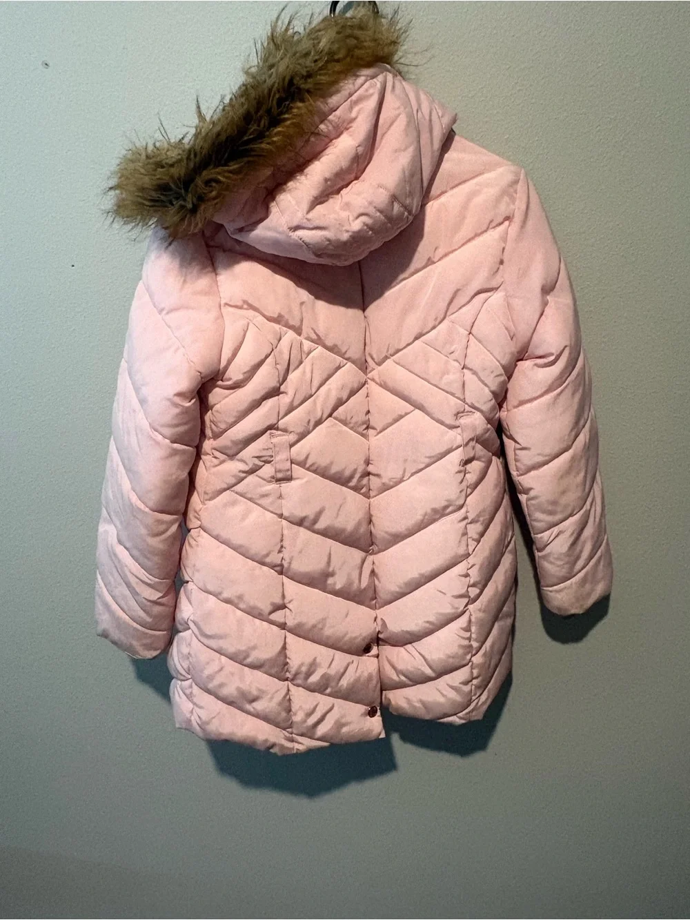 Justice Light Pink Quilted Puffer Coat with Faux-Fur Trim Hood